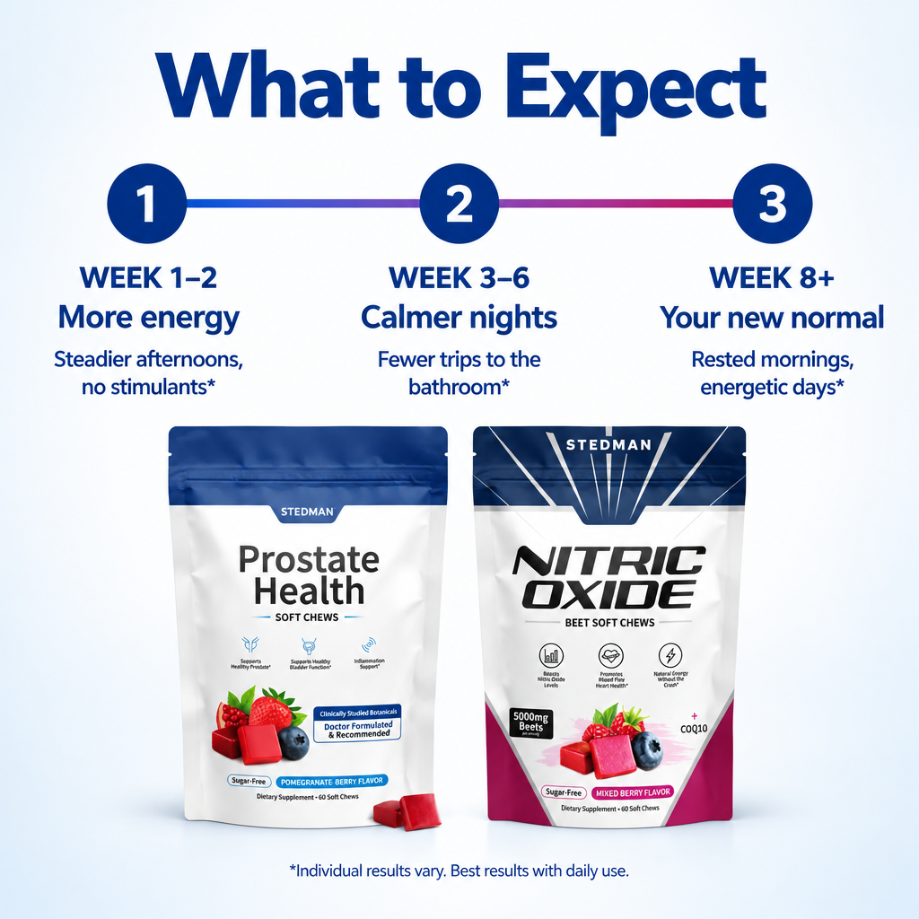 What to expect – week 1-2 more energy, week 3-6 calmer nights, week 8+ new normal