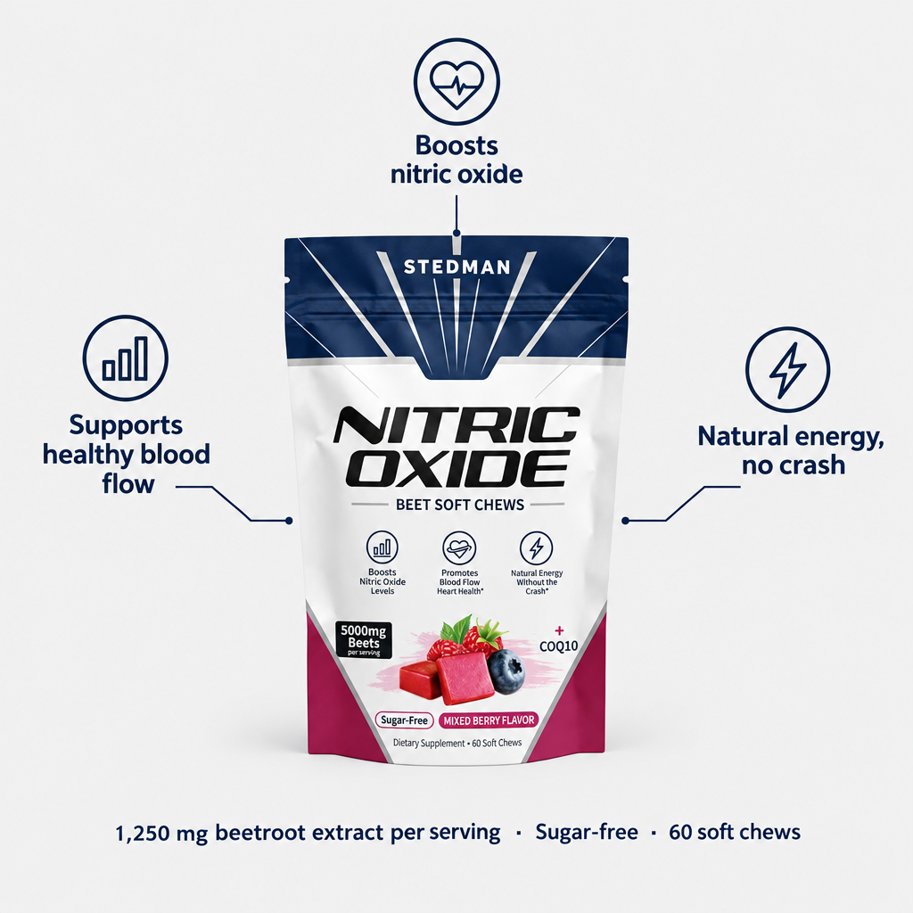 Benefits: nitric oxide, blood flow, natural energy